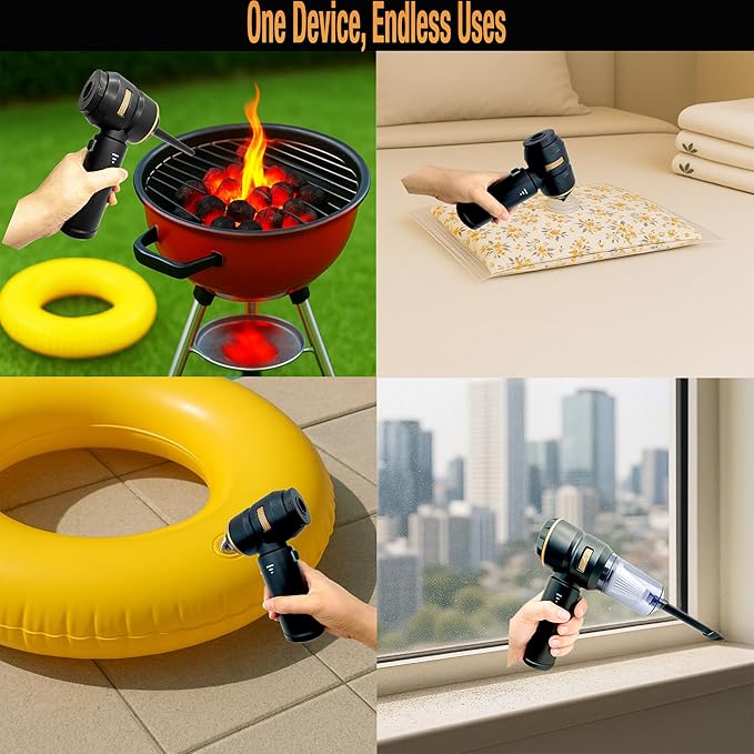 5-in-1 Cordless Car Vacuum & Air Duster, 18000Pa Powerful Suction, Portable Handheld Vacuum with Blower & Inflator Modes, USB-C Rechargeable with Multi Nozzles & Pet Hair Removal Glove (Black)