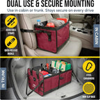XL Trunk Organizer 3-Section for SUV, Truck, Sedan, Van – Modular L-Shape Car Storage Box, Collapsible Auto Cargo Organizer with Dividers – Cherry