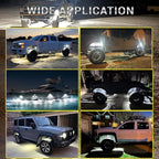 4 Pods White LED Rock Lights with Switch Extension Harness, 6000K 24 LEDs Pure White Neon Underglow Light for ATV SUV UTV RZR SXS Car Trailer Truck, IP67 Waterproof Under Trail Rig Fender Lighting
