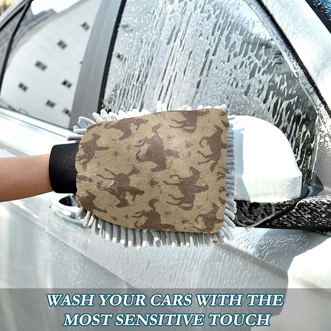 Qilmy Western Cowboys Microfiber Chenille Car Wash Sponge Scratch Free Car Wash Mitt Absorbent Mitt Sponge for Trucks SUVs Car Washing Home Cleaning, Medium