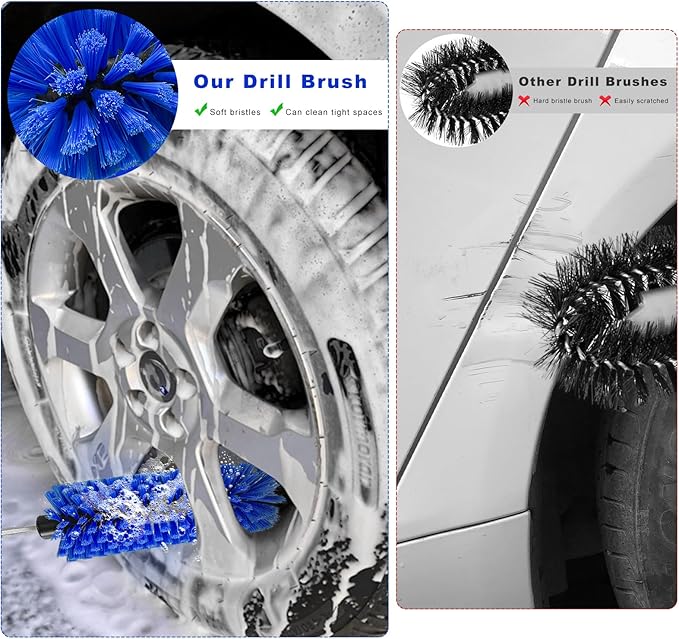 Drill Brush for Car Wheel, Highly Dense Wheel Rim Cleaning Brush with 1/4" Drill Shank, Durable Power Scrubber Brush Attachment for Auto Detailing Engines Exhaust Rims