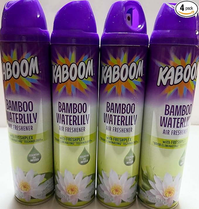 Wizard kaboom | Odor Neutralizer & Air Freshener with freshplex "odor eliminating" technology - 10 Oz. Bamboo waterlily (Pack of 4) (Packaging May Vary)