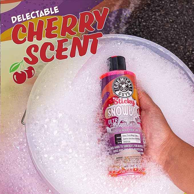 Chemical Guys CWS215M Car Wash Starter Bundle - Sticky Snowball Ultra Snow Foam Car Wash Soap, 128 oz (1 Gallon) Cherry Scent + Chenille Wash Mitt (2 Items) Works on Cars, Trucks, SUVs, RVs & More