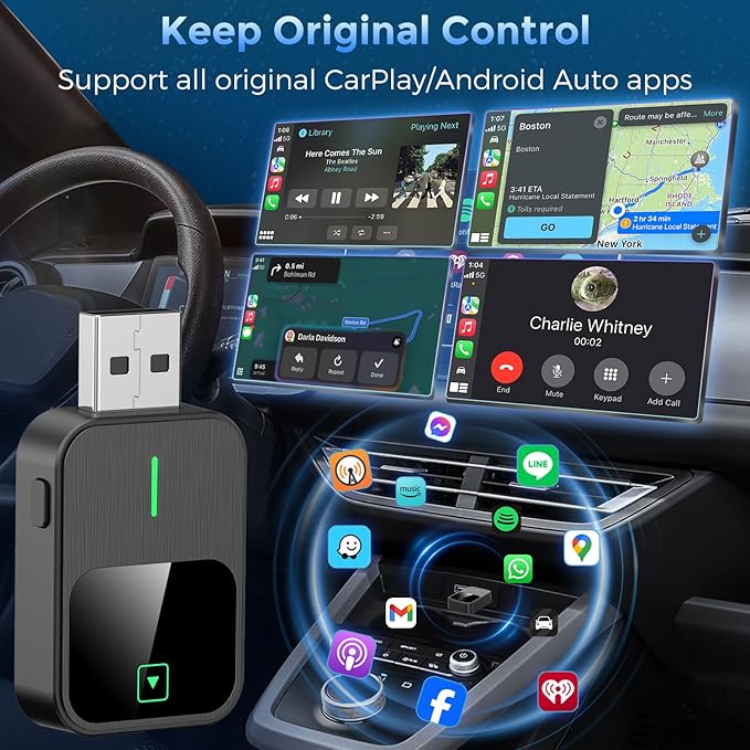 Wireless CarPlay & Android Auto Adapter 2-in-1, Convert Wired to Wireless, Plug & Play CarPlay Dongle, Auto-Connect, No Delay, USB A/Type-C Mini Size Car Play Adapter for Apple iPhone/Android