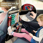LUCMO Car Backseat Organizer with Touch Screen Tablet Holder-2 Pcs,9 Storage Pockets Car Storage Organizer Protectors Kick Mats Travel Accessories for Kids-Beige