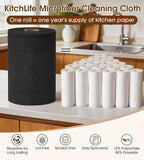 KitchLife Microfiber Cleaning Cloth Roll, 100 Pack - Tear-Away Microfiber Paper Towels, Lint-Free, Reusable, Washable for Kitchen, Car, Dishes, and Sensitive Surfaces (Black)
