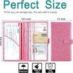 RSAquar Car Registration & Insurance Holder - Leather Glove Box Organizer, Cool Accessories for ID, Driver's License Cards & Docs, Men & Women, Pink Glitter