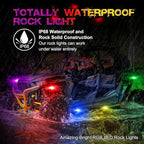 RGB LED Rock Lights Kit, 6 pods Underglow Multicolor Neon Pod with Bluetooth App Control Flashing Music Mode IP68 Exterior Wheel Well Light for Truck ATV UTV RZR SUV