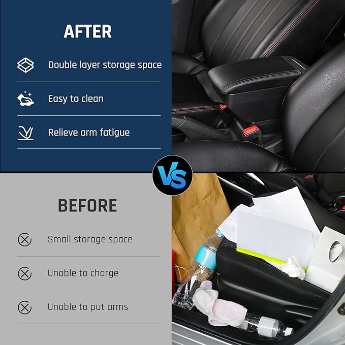 Double-Layer Armrest Box for Nissan Versa Almera 2020-2024 Car Center Storage Box Organizer Interior Hand Centre Consoles with Cup Holder Black Accessories