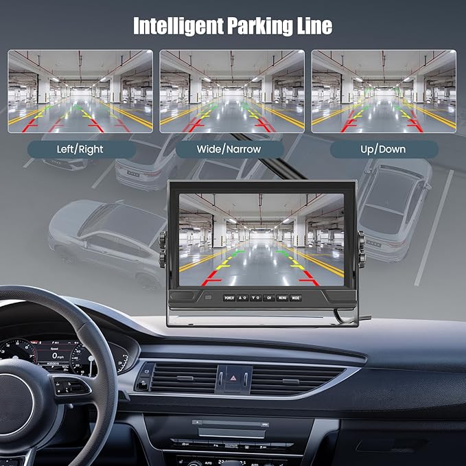 9 Inch Monitor Wireless Backup Camera System with Loop Recording, 12-24V for Truck, Trailer, RV, Bus Reversing Camera IP68 Waterproof Night Vision, Waterproof Back Up Camera Kit