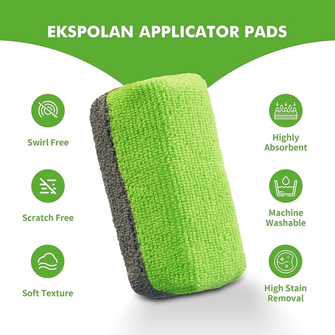 Premium Microfiber Applicator Pads (3 Pack), Ultra-Soft Ceramic Applicator Pads, Scratch-Free Car Wash Sponge, Perfect for Wax, Sealant, and Conditioner Application, Green/Gray