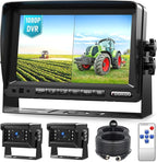 Fookoo 7" AHD 1080P Wired Backup Dual Camera System, Waterproof Vibration-Proof Rear View Cameras IR Night Vision for Tractor/Excavator/Harvester/Bulldozer/Crop Sprayer/Agricultural Equipment - DY702