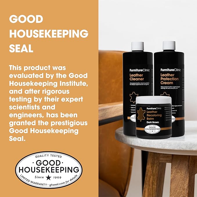 Furniture Clinic Leather Complete Restoration Kit | with Leather Recoloring Balm, Cleaner, 2-in-1 Protection Cream & Conditioner, Sponge, and Cloth | Repair Kit for Furniture (Camel)