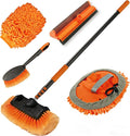 LAANPOLE 12FT Car Wash Brush with Long Handle, Car Cleaning Kit with Soft Bristle Wash Brush, Microfiber Cleaning Mop, Window Squeegee, Mitt, Wheel Brush for RV, Truck, Boat, House Siding
