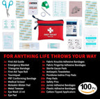 Protect Life First Aid Kit, Travel First Aid Kit for Car, 100 Piece Compact Emergency Preparedness Starter Kit for Home, Office, Camping, Hiking