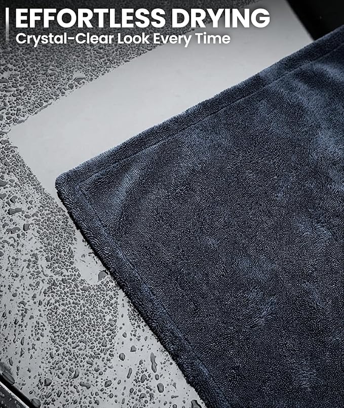 EVEO Car Drying Towel (2 Pack) - (1300 GSM) XL Drying Towels Car Detailing - Car Microfiber Towel (36"x24") Microfiber Drying Towels for Cars Towels Drying, Car Wash Towels, Ultra Absorbent - Grey