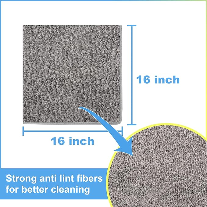 Microfiber Towels Cleaning Car Interior & Exterior,Microfiber Cloths Highly Absorbent,Car Wash Rags Lint Free and Reusable,Fits House,Kitchen,Bathroom,Office,16"x16"|Grey 6-Pack