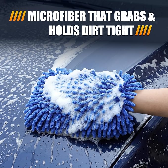 3 Pack Chenille Premium Scratch-Free Microfiber Wash Mitt Car Wash Sponges, Non-Scratch Car Cleaning Sponge Mitts, Ultra-Soft Glove, Swirl-Free Finish, Safe for Trucks, Suvs(Multicolor)