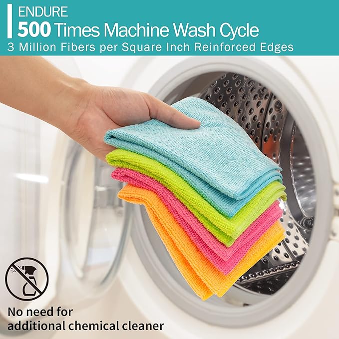Microfiber Cleaning Cloth - 60 Pack Shop Towels, 12" x 12" Cleaning Rags Lint Free, Reusable Microfiber Towels for Cars Kitchen Automotive House Office