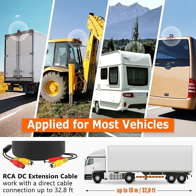 Heavy Duty Truck RCA Backup Camera with Night Vision, IP68 Waterproof & CCD Sensor - Rear View Camera for RV, Trailer, Bus, Van, Excavator - Includes RCA (CVBS) Cable