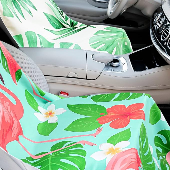 Hahafelt 4 Pack Car Seat Towel Covers with Storage Bag, 63 x 32 Inch Universal Non Slip Waterproof Sweat Protector for Car Truck, Gym Swimming Running, Machine Washable (Tropical Summer Flower)