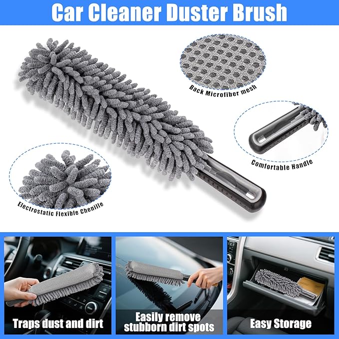 AUTODECO Car Detailing Kit, Car Detailing Brush Set with Wash Mop, Bendable Car Wheel Rim Cleaner Brush Set, Car Detailing Brushes, Car Wash Cleaning Tools Kit for Interior, Exterior, Wheels, Blue