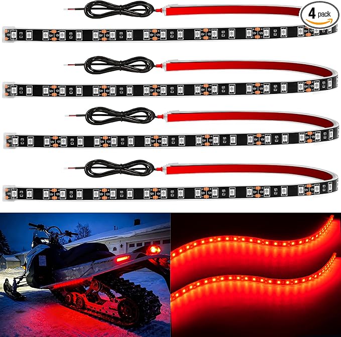 YM E-Bright 4Pcs Led Strip Lights for Car, 24inch Waterproof IP68 Car Underglow Strip Lights Decoration 36SMD 12V Led Interior Exterior Lights Strip for Cars Motorcycles Truck Golf Cart Boat - Red