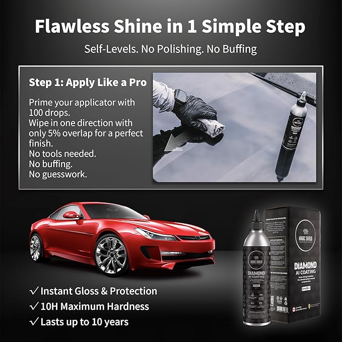 Magic Shield Diamond AI Coating – Graphene Liquid Self-Leveling Techology | Repairs & Protects | Last for 10 Years | High-Gloss Shine | Hydrophobic & Scratch-Resistant | for Car Paint, Headlights ONLY