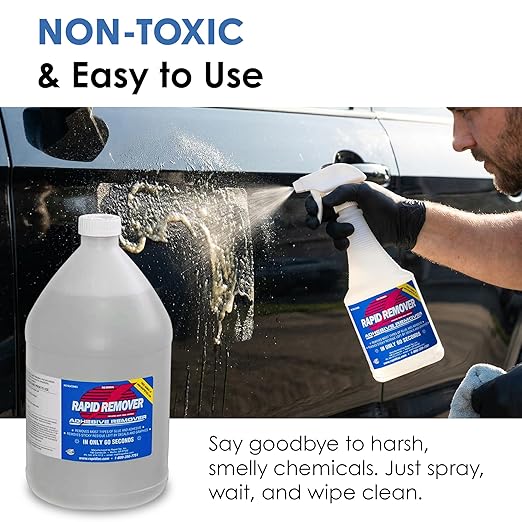 Rapid Remover Adhesive Remover 128 oz (1 Gallon) | Removes Most Adhesives in 30–60 Seconds | Safe Water-Soluble Formula | Cold Weather Ready | for Vinyl Wraps, Graphics, Decals, and Stripes
