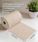 KitchLife Microfiber Cleaning Cloth Roll, 100 Pack - Tear-Away Microfiber Paper Towels, Lint-Free, Reusable, Washable for Kitchen, Car, Dishes, and Sensitive Surfaces (Sand Beige)