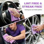 Tallew 12 Pcs Microfiber Towels for Cars, 800 GSM Plush Drying Cleaning Cloth Bulk, 16 x 16 Inch Thick Absorbent Wash Detailing Towels for Car Polishing, House, Kitchen Cleaning(Purple)