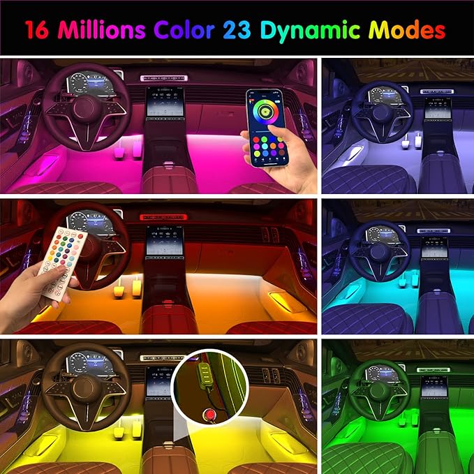 Interior Car Lights Keepsmile Car Accessories APP Control with Remote Music Sync Color Change RGB Under Dash Lighting with Charger 12V LED Lights Running Board Lights