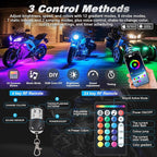 8PCS Motorcycle RGB LED Light Kit with Handlebar Switch Brake Turn Signal, Multicolor Underglow Lights with APP/RF Remote, Neon Strips 12V Waterproof for Sport Bike, Cruiser, Street & Dirt Motorcycle