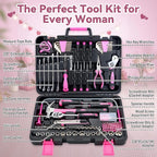 KOOPOOL 159 Piece Pink Tool Set, Tool Kit for Women, General Household pink tool kit for Home Auto Repair, Basic Mechanic Tool Box, with Storage Case