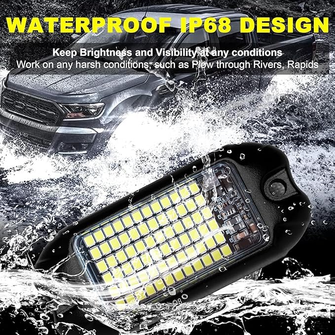Nicoko 4Pods Pure White 72 LEDs SMD Chips 72w High Power Rock Lights Super Bright White Offroad Car Boat Underglow Lights IP68 Waterproof for Truck SUV UTV ATV RZR