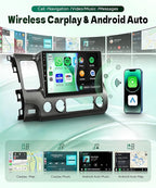 [5GHz-WiFi/Android 15] for Honda Civic 2006-2011 Wireless Carplay Android Car Stereo Support Wireless Android Auto with GPS Navigation AHD Backup Camera FM RDS Radio Receiver EQ SWC 2G+64G