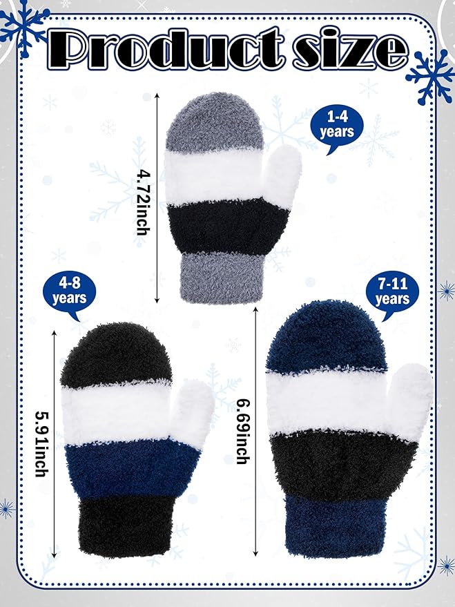 SATINIOR 3 Pairs Toddler Mittens Kids Winter Warm Gloves Baby Soft Stretch Mittens for Boys Girls Children