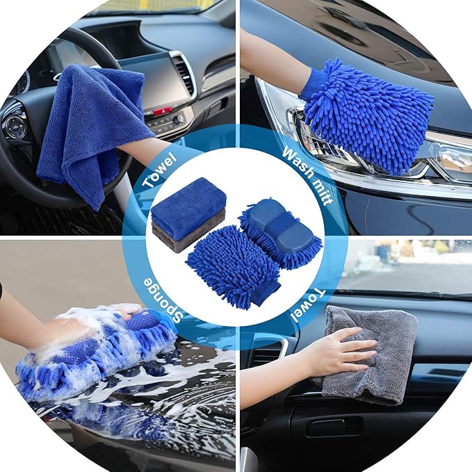AUTODECO 22Pcs Car Wash Cleaning Tools Kit Car Detailing Set with Olive Green Canvas Bag Collapsible Bucket Wash Mitt Sponge Towels Tire Brush Window Scraper Duster Complete Interior Car Care Kit