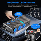 Cigarette Lighter Plug Splitter Adapter, EUGIZMO 222W Multi Port Power Plug Car Charger Adapter for Plug Outlet 12V 3 Socket Splitter Car Cigarette Lighter USB Charger with LED Independent Switches