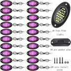 20 Pods Rock Lights Pure LED Lights for Car SUV Ambient Underglow Lights Waterproof Neon Trail Rig Lamp Lighting for Truck