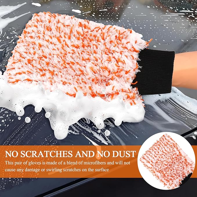 2PCS Car Wash Mitt, 11"×8" Cyclone Microfiber Cleaning Mitt for Cars, Scratch-Free & Lint-Free, Double Sided Automotive Washing Gloves, Universal Auto Cleaning Supplies (Tangerine+White)