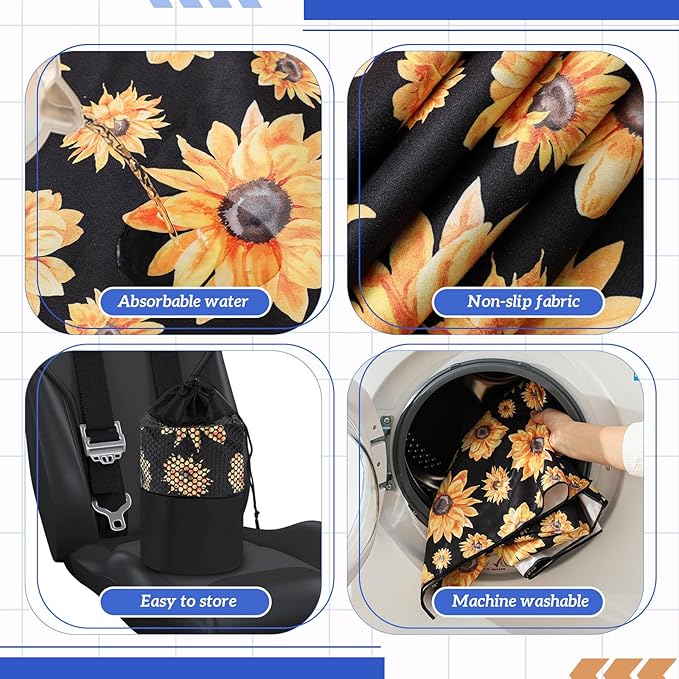 Hahafelt 2 Pack Car Seat Towel Covers with Storage Bag, 63 x 32 Inch Universal Non Slip Waterproof Sweat Protector for Car Truck, Gym Swimming Running, Machine Washable (Sunflower)