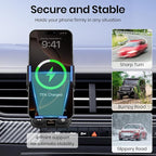 Car Phone Holder with 15W Wireless Car Charger, Car Vent Mount with Induction Opening and Closing, Air Vent Phone Stand with Horizontal and Vertical Screen Rotation Adjustment for iPhone -Sliver