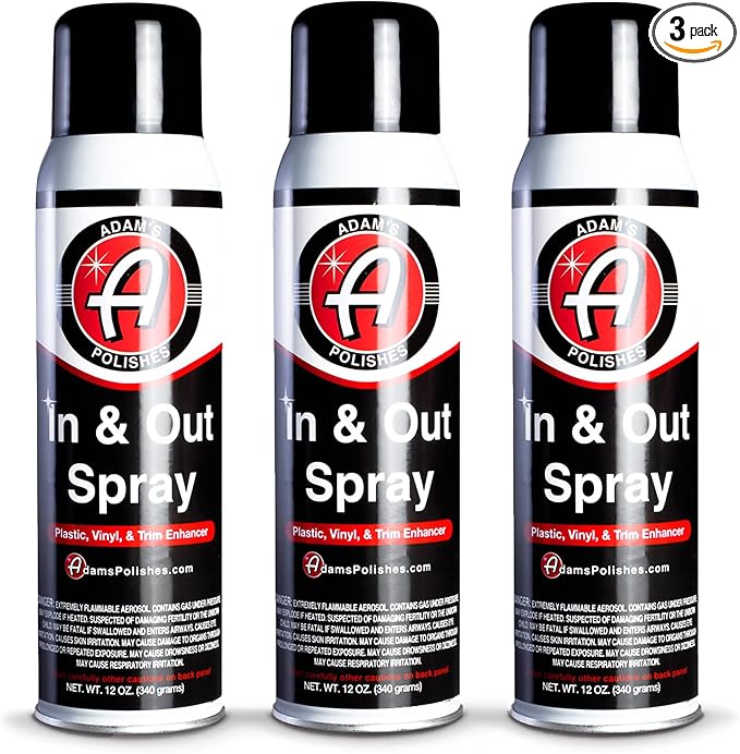 Adam's in & Out Spray (3 Pack) - Interior & Exterior Car Detail Spray for Plastics, Rubber & Vinyl, Fast Coverage, Streak-Free Finish