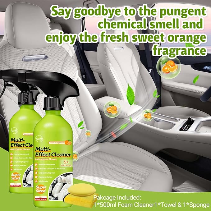 1000ml Car Interior Polish Ceiling Foam Headliner Roof Fabric Cleaner Spray Kit for Leather, utomotive Seat,Dashboard, Carpet,Plastic, Vinyl Glass, All-Purpose for Auto Interiors (2, 1000ml/33.8fl oz)