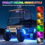 Golf Cart Underglow LED Light Strip Kit, 28 RGB Modes with Music Sync & Wireless Remote | 12-85V Wide Voltage, Fit Club Car, EZGO, Yamaha (2/4/6 PCS)