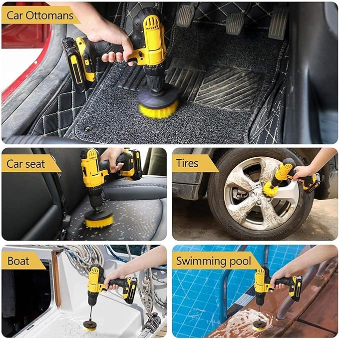 Drill Brush Attachment Set Power Scrubber Wash Cleaning Brushes Tool Kit With Extension For Clean Car Wheel Tire Glass Windows(2inch)