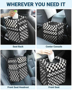 Capolo Car Trash Can with Lid, Leakproof Car Trash Bag Hanging Waterproof Automotive Garbage Can with Storage Pockets Mini Vehicle Trash Bin for Back/Front Seat(Black Checkerboard,3 Gallon)