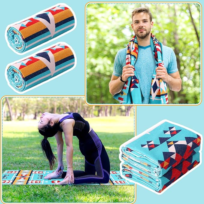 Hahafelt 2 Pack Car Seat Towel Covers Athletic Running Towel Performance Microfiber Post Workout Sweat Washable Cover Non Slip for Seat Outdoor Sport (Navajo Tribal)