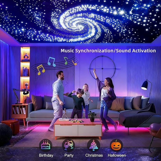 20W Twinkle Fiber Optic Light,600pcs 0.03in 6.5ft Starlight Headliner Kit with 3 Hole RGBW LED Light Engine,APP/Remote Control Music Mode,Time Function for Car Roof Home Star Ceiling